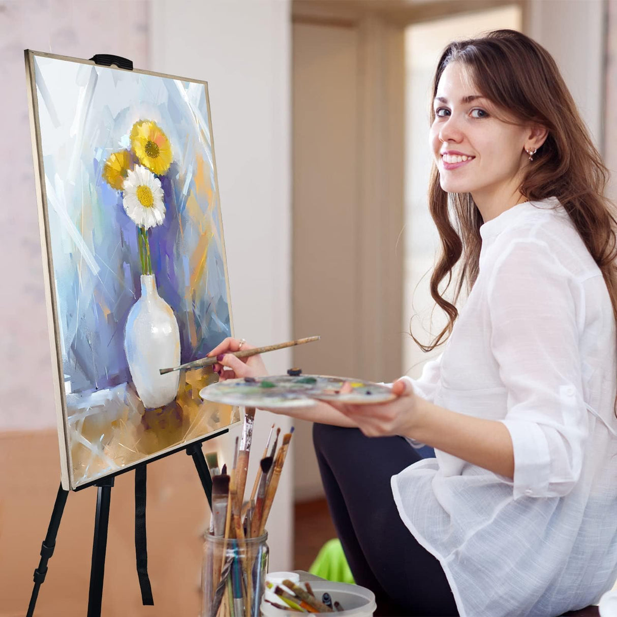 Art Painting Display Artist Easel Stand,Ns Jymb Portable Metal Adjustable Easels for Painting Canvases Height from 17 to 66 Inch - Carry Bag for Table-Top/Floor Displaying and Wedding Signs - Black Ns Jymb