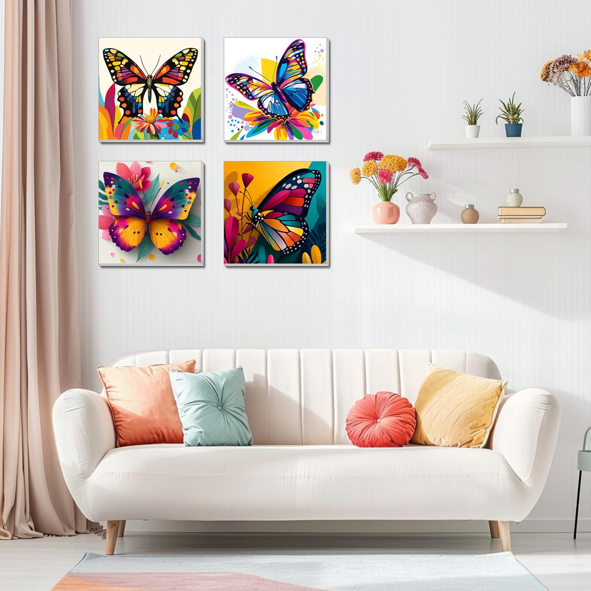 4 Pack Paint by Numbers Kit for Kids, Girls Color by Number Painting Kits for Kids Ages 8-12 Butterfly Paint by Numbers with Framed Canvas Children DIY Paints by Number Kits for Beginners 8x8 Inch AILIBUT