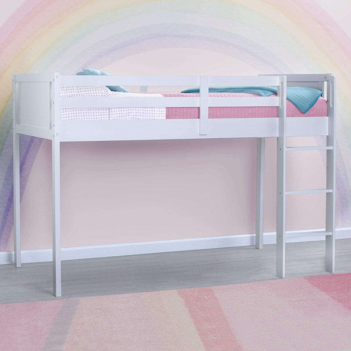 Delta Children Twin Loft Bed with Guardrail and Ladder (Coordinates with Disney Princess & JoJo Siwa Tents Sold Separately), White Delta Children