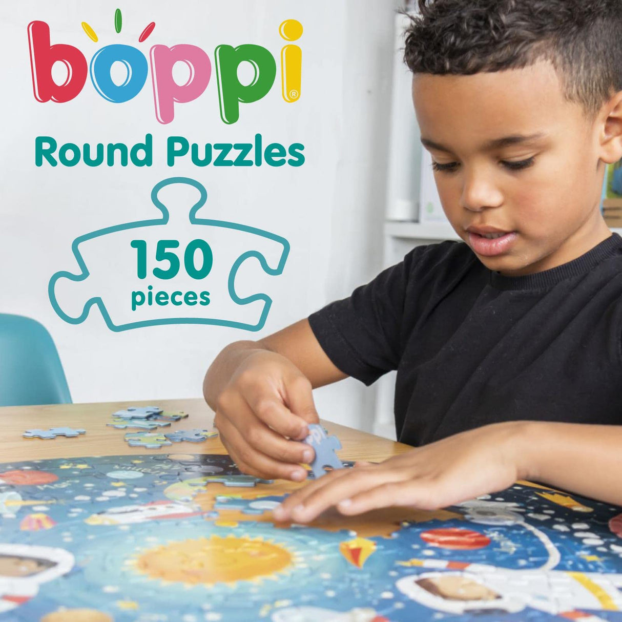 boppi Space Round Jigsaw Puzzle with 100% Recycled Card Solar System Astronauts 150 Pieces for Children 5 6 7 8 Years 58cm Diameter boppi