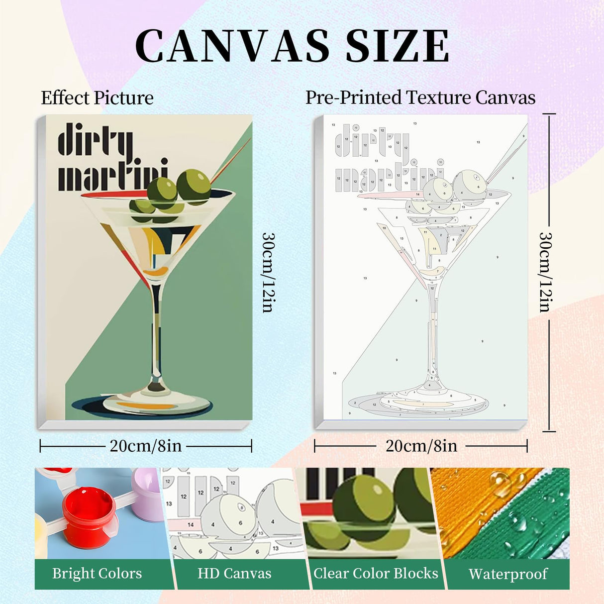 4 Pack Framed Paint by Numbers Kit for Adults with Wooden Easel, Cocktail Paint by Numbers with Frame for Beginner, Retro Cocktail Adult Paints by Number Kits on Canvas Framed for Wall Decor 8 x 12 In Camocin