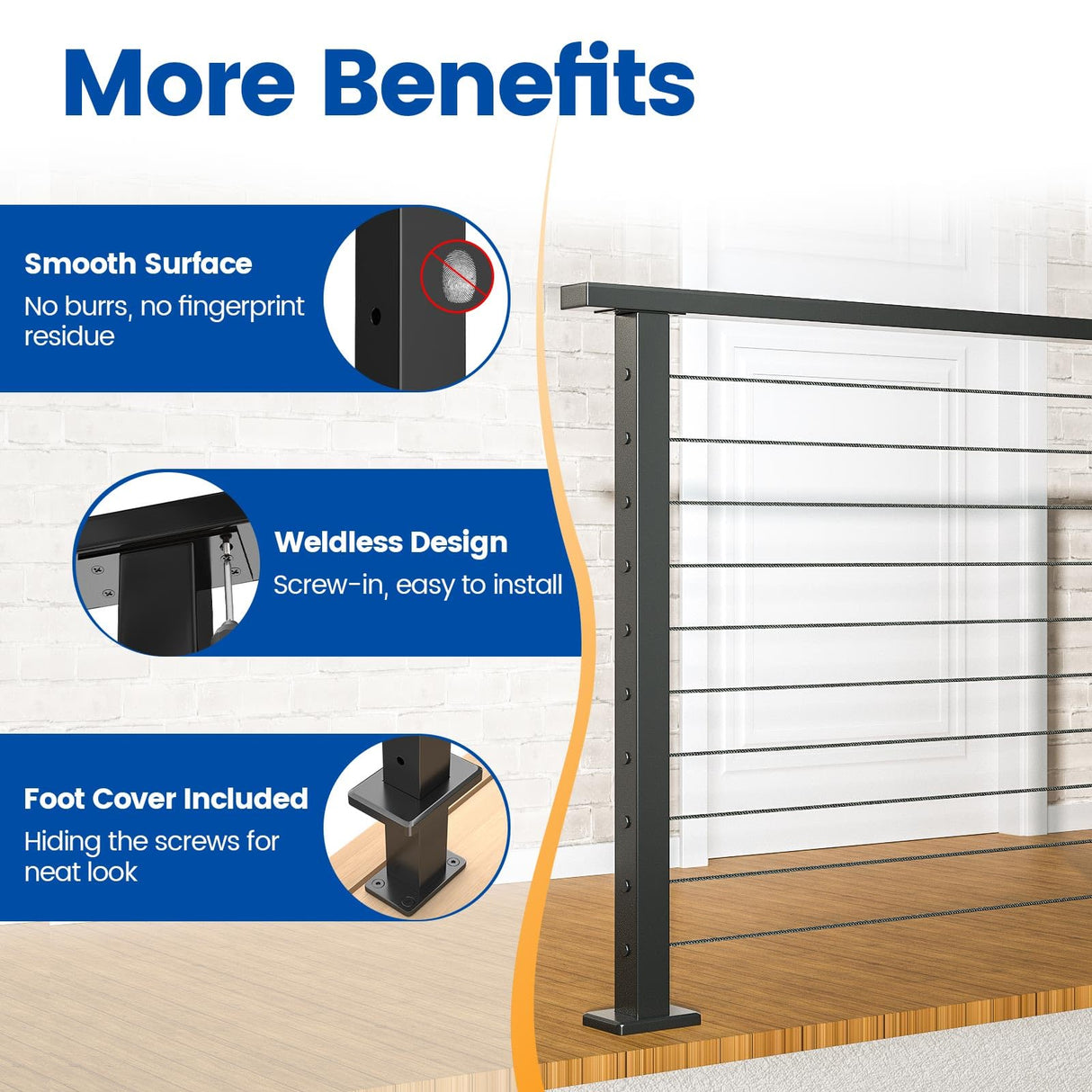 Muzata Aluminum Black Cable Railing Post 36 Inch 36"X2"x2" Level Drilled Surface Mount Cable Railing System Kit Indoor Outdoor Seaside with Paper User Guide PD02 BHAS Muzata