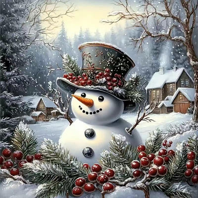 5D Winter Diamond Art Kits for Adults Beginners,Christmas Snowman Diamond Painting Kits,DIY Full Round Drill Diamond Dots Paintings Gem Art Crafts for Home Decor 13.8x13.8inch