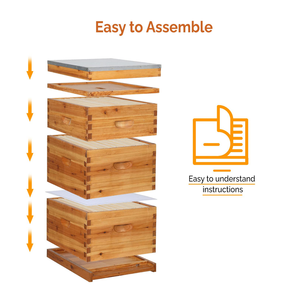 VINGLI 10-Frame Bee Hive, Wax Coated Beehive Starter Kit with Frames & Beeswax Coated Foundation Sheets (3 Layer) VINGLI