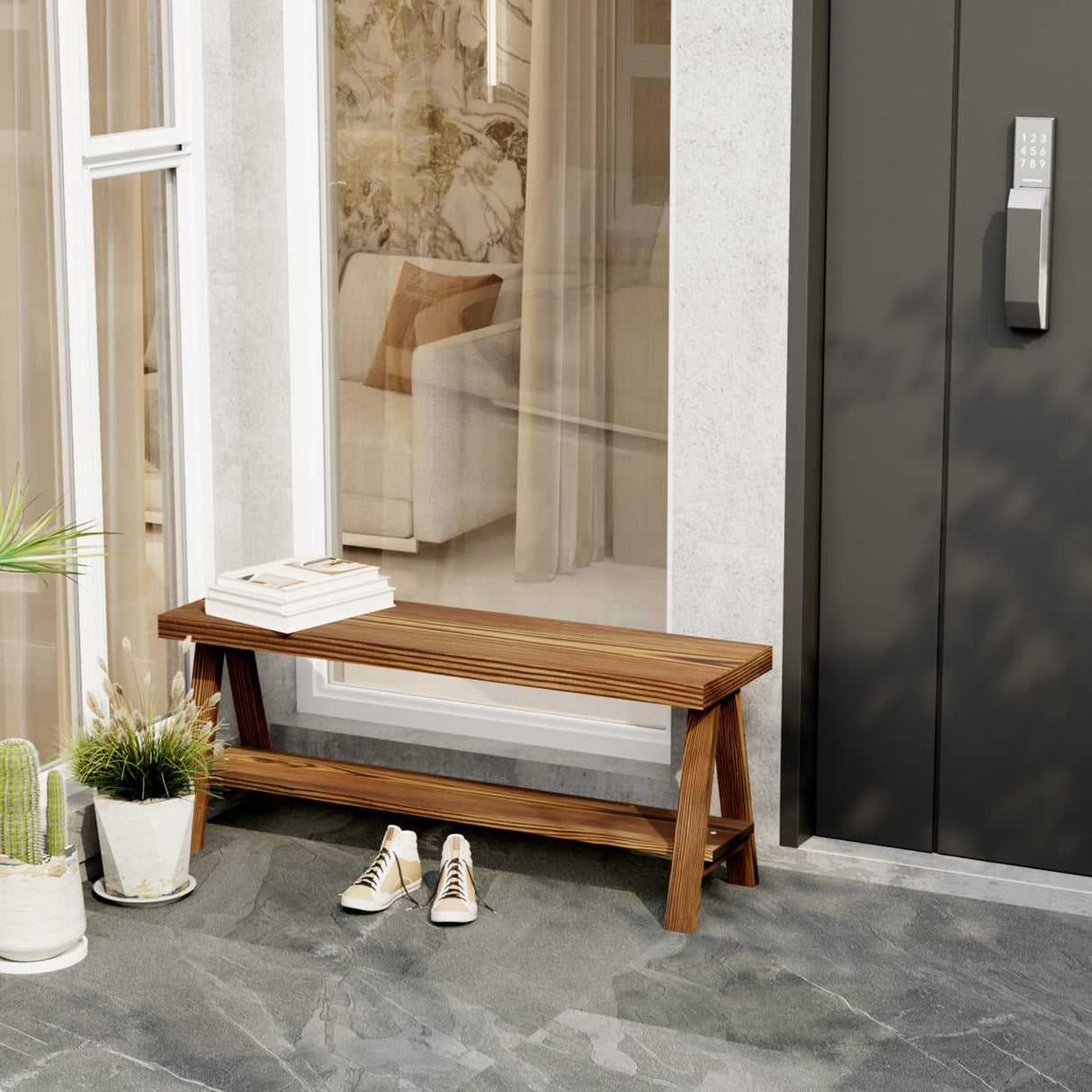 Oenalw 43.3" Farmhouse Bench, End of Bed Bench,Solid Wood Entryway Bench, Indoor Bench, Rustic Wood Bench Seat for Indoor,Entryway, Dining Room, Living Room, Hallway, end Bed and Front Door Oenalw