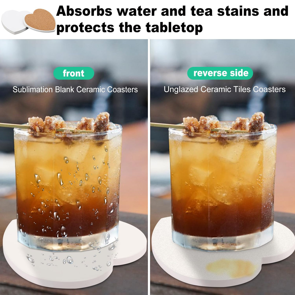 40 Pieces 4.25 Inch Sublimation Blank Ceramic Coasters, Glazed Ceramic Coasters with Cork Backing Pads for Painting, DIY Crafts, Mosaics, (Heart-Shaped), Sublimation, White. by GNIEMCKIN GNIEMCKIN