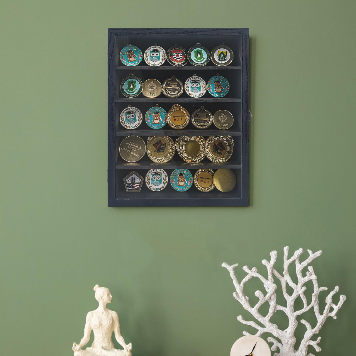 FramePro Shadow Box Frame Display Case 11x14 with Removable Shelves, Deep Memory Box Trinket Knick Knack Shelf Cabinet for Collector, Keepsake Coins Military Medals Wedding Flowers Black FramePro