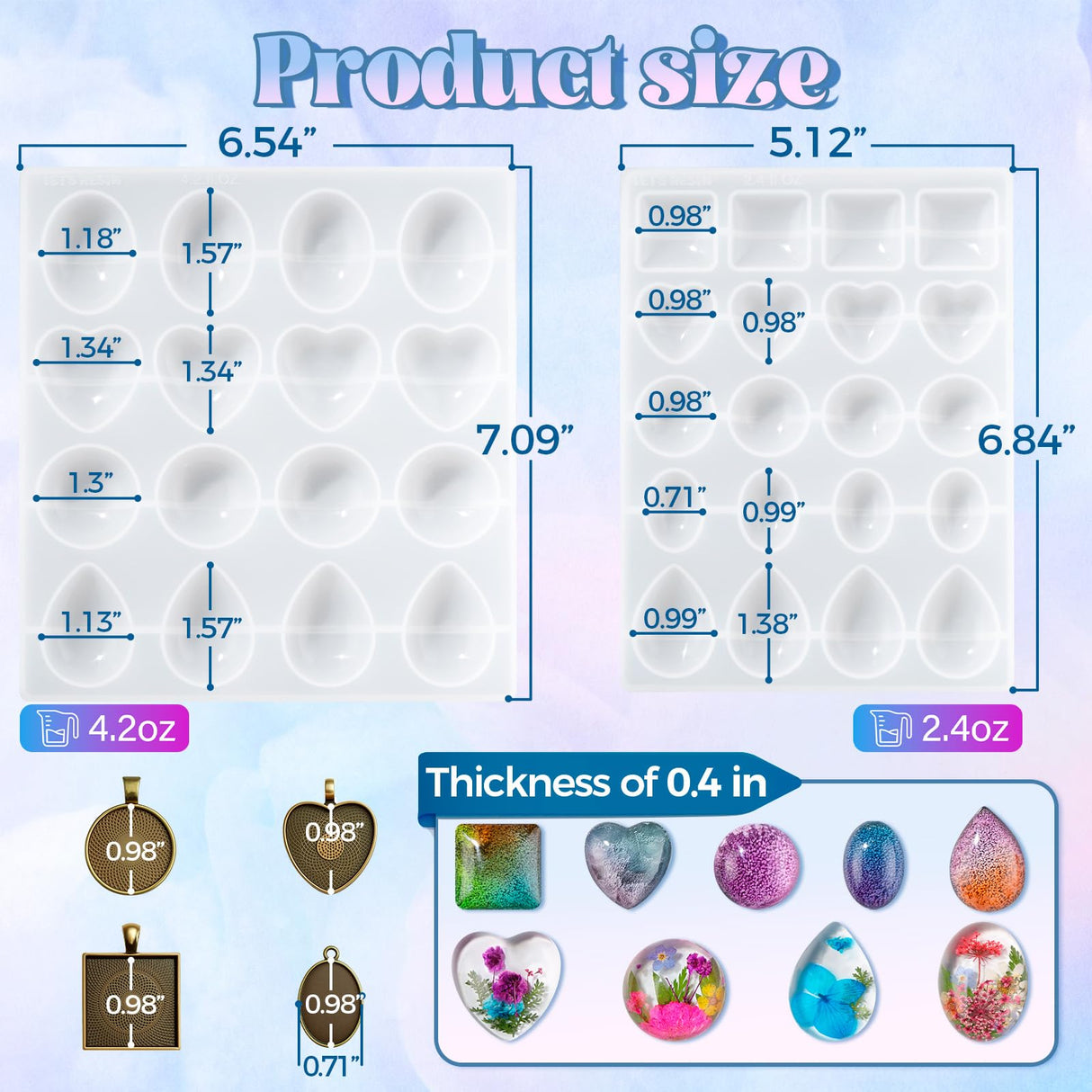 LET'S RESIN Cabochon Gems Resin Molds, 36 Cavities Thicker&Shiny UV Resin Molds Jewelry with 16 pcs Pendant Trays, Epoxy Molds for Beginner, jewelry making kits for Pendant,Earrings,Necklace,Keychains LET'S RESIN