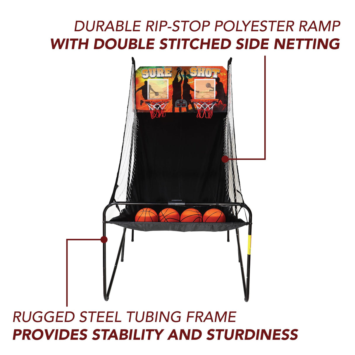 Hathaway Sure Shot Dual Electronic Basketball Arcade Game with Electronic Digital Scoring and Timer, Easy Folding for Storage, 4 Balls and 2 Nets, Black/Orange Hathaway