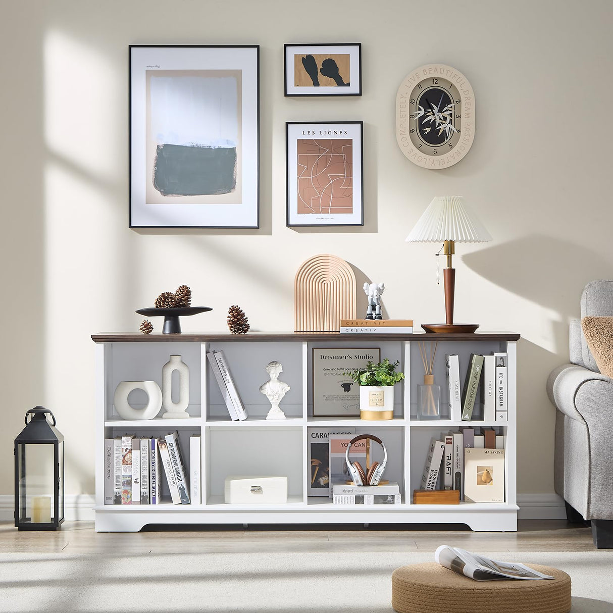 Farmhouse 5 Cube Bookshelf, White Storage Organizer Bookcase, Kids Toy Storage Cabinet, Small Bookshelves Storage Organizer Shelf, Wood Display Cabinet Book Shelves for Bedroom,Living Room,Office FFBCFDK