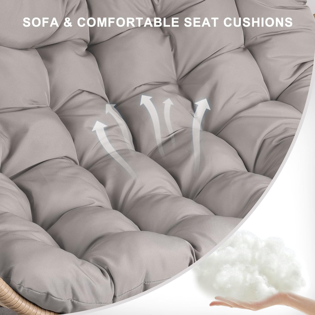 NOBLEMOOD Outdoor Egg Swing Chair with Stand, 2 Person Patio Swing Chairs with Thick Cushions and Pillows, Wicker Double Egg Chair Swing for Indoor Bedroom NOBLEMOOD