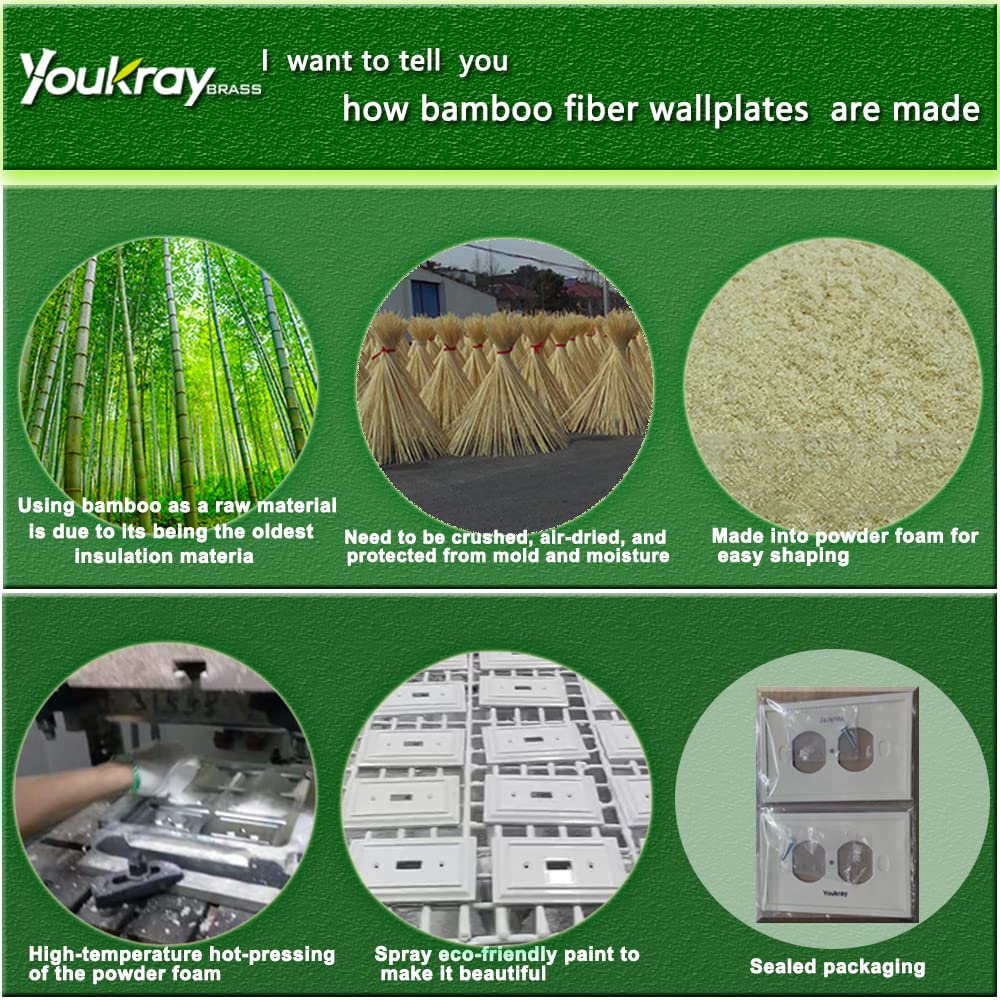 Pure White Classic Beadboard Wall Plates,Light Switch Covers,Electrical Outlet Covers, Switch Plates of Various Combination, Nature Bamboo Fiber Wall plate(2 Gang Toggle/Duplex 2 Pack) Funkiim