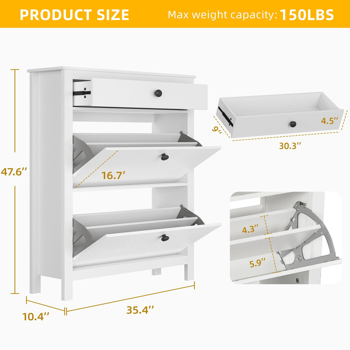 DWVO Narrow Shoe Cabinet with 2 Flip Drawer Slim White Shoe Storage Cabinet with Drawer, Adjustable or Removable Hidden Shoe Rack Free Standing Shoe Cabinet Organizer for Entryway, Hallway DWVO