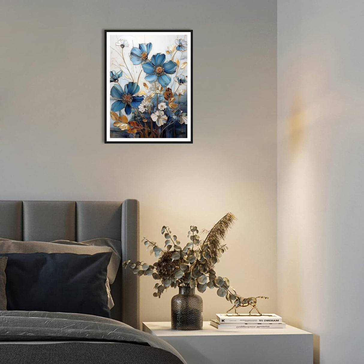 MjhRcll Floral Stamped Cross Stitch Kits, Blue Flowers Cross Stitch Ornament Kits for Adults Beginners, Counted Embroidery Needlepoint Kits Home Decor 12x16 Inch MjhRcll