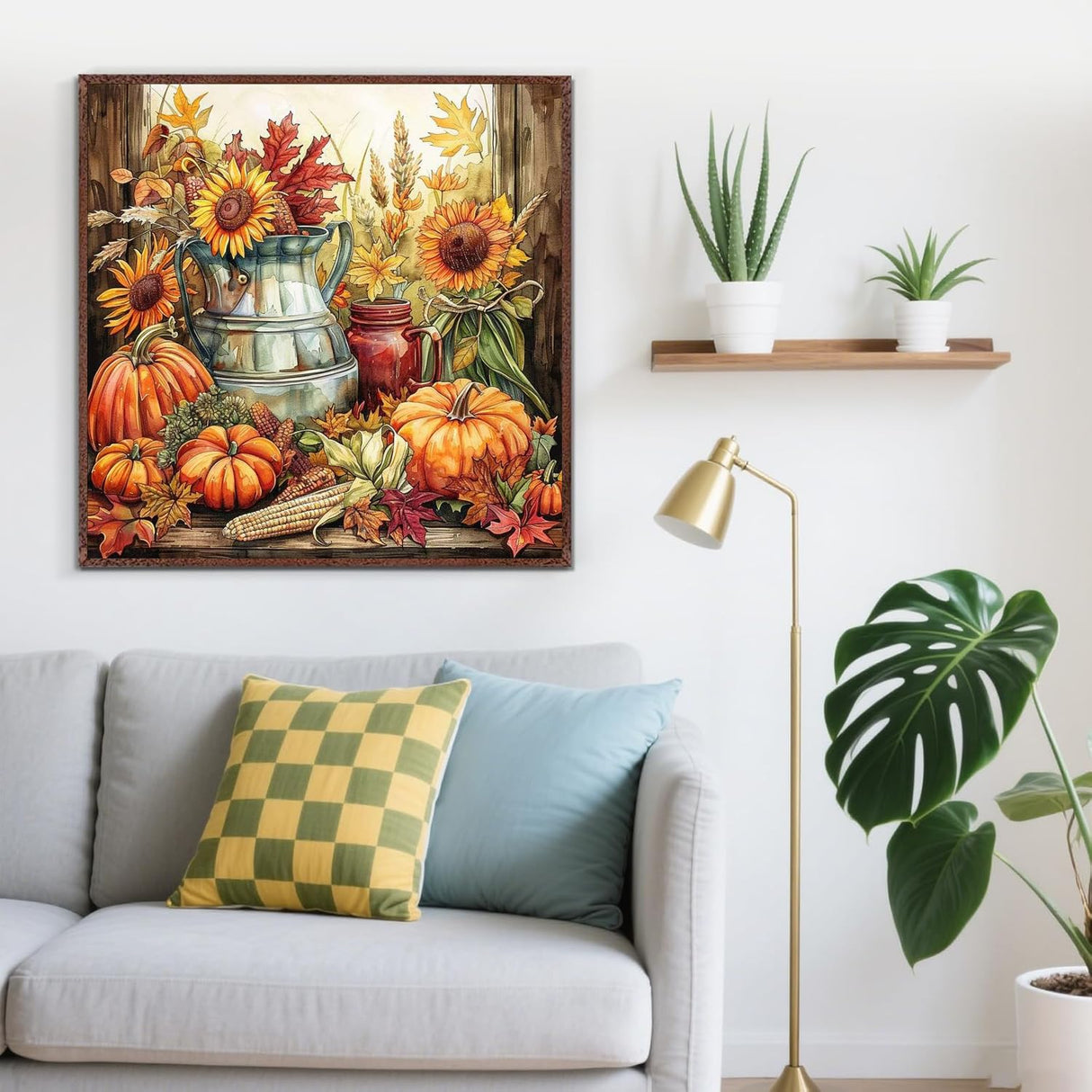 Fall Diamond Painting Kits for Adults Beginners, 5D DIY Diamond Art Kit, Full Round Drill Gem Crafts, Pumpkin Sunflower Diamonds Dot Paint with Numbers Mosaic Arts Craft, Home Decor 11.8x11.8Inch wavaiov