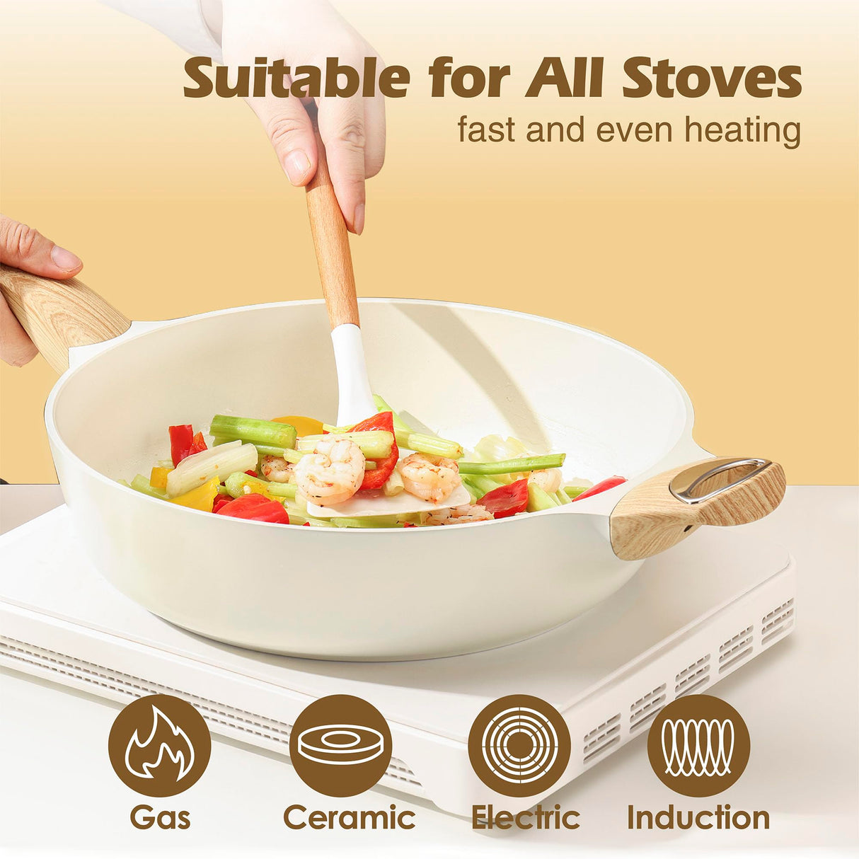 SENSARTE Ceramic Cookware Sets, Pots and Pans Set Nonstick, 14-Piece Induction Cookware, Non-toxic Healthy Non Stick Kitchen Cooking Set, with Frying Pans Set, PFAS PTFE PFOA PFOS Free SENSARTE