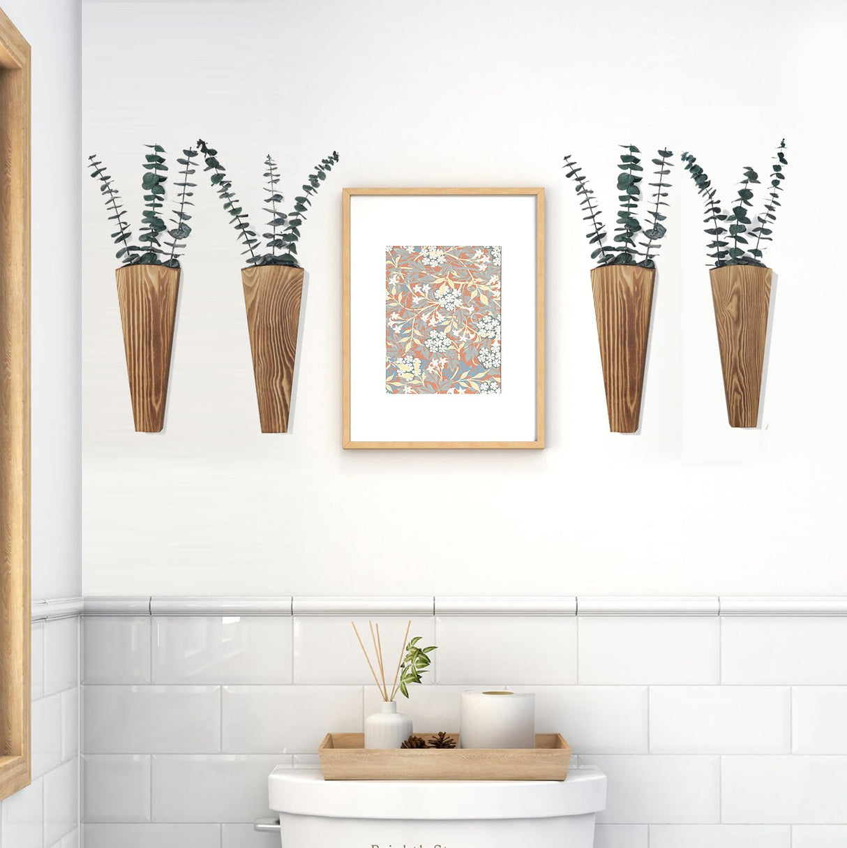 Mokof 4 Pack Wood Wall Planter for Indoor Plants, Wooden Pocket Vase for Dried Flowers and Eucalyptus Stems, Modern Farmhouse Wood Wall Decor for Living Room, Bedroom, Bathroom, Home Office Mokof