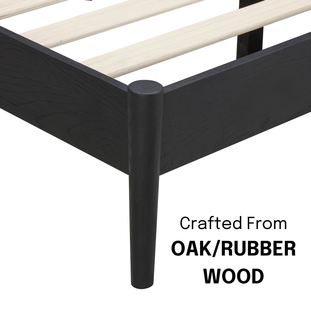 NTC Inno King Wooden Bed Frame with Headboard - Solid Oak & Rubber Wood, Burnt Black Finish NTC