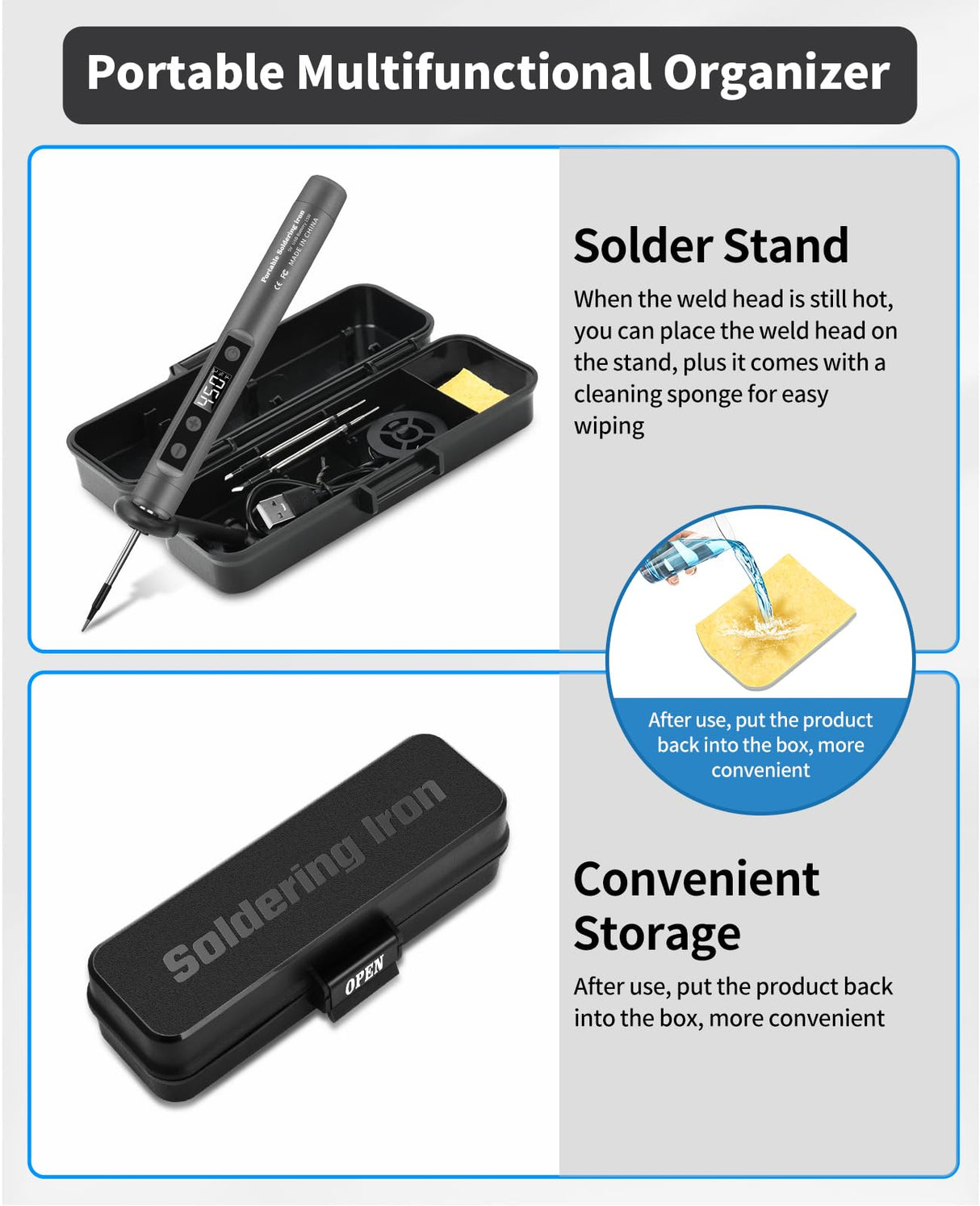 Cordless Soldering Iron Kit, Portable Cordless Soldering Iron, LCD Digital Adjustable Temperature Thermostatic Soldering Gun for Home Appliance Repair, USB Rechargeable - Grey Qyvorae