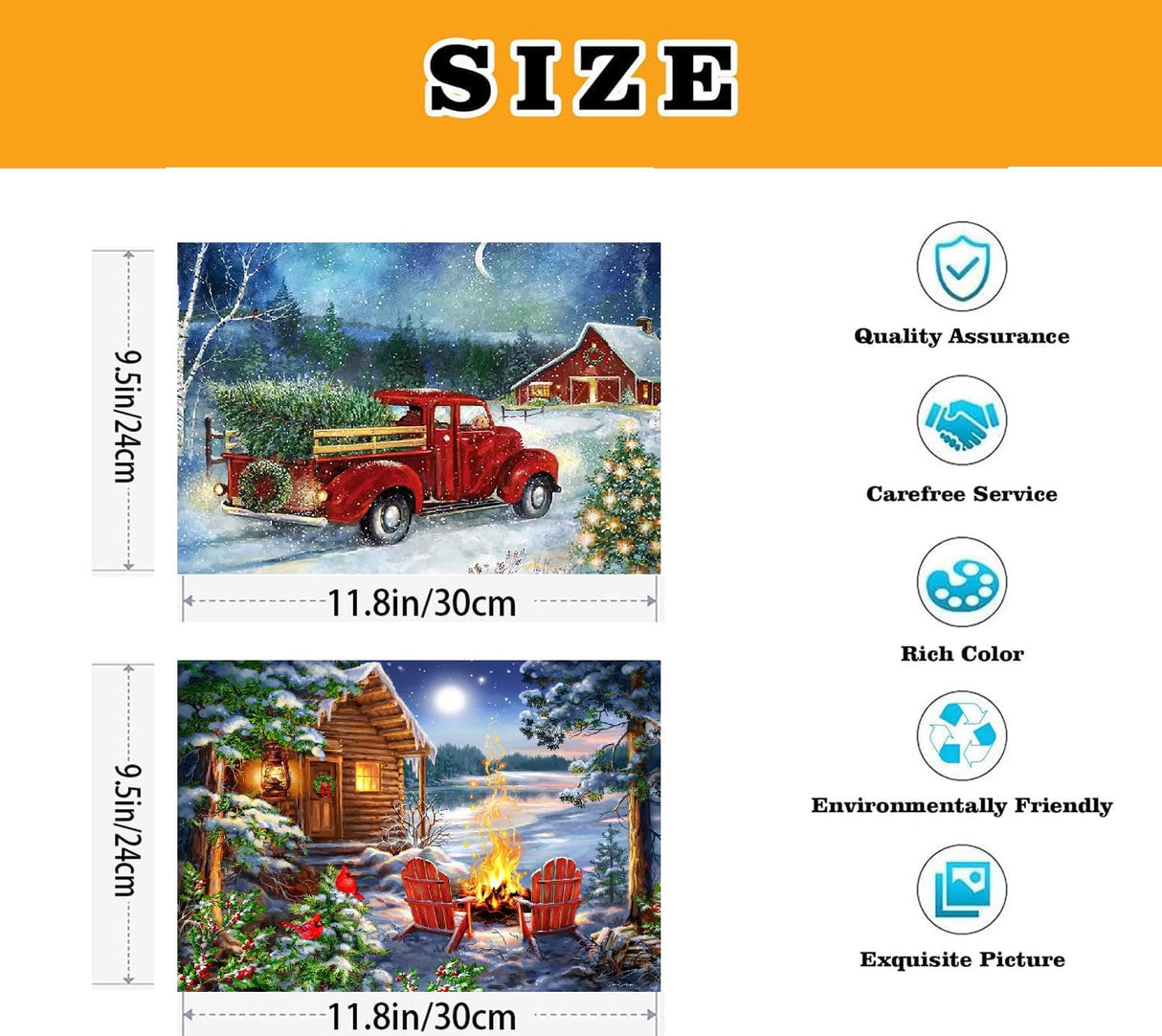 VIGEGU 2 Pack Christmas Paint by Numbers Kit for Adults with Framed,Truck Bonfire Winter Landscape Paint by Number DIY Adult Paint by Number Kits for Wall Decor 10x12in VIGEGU