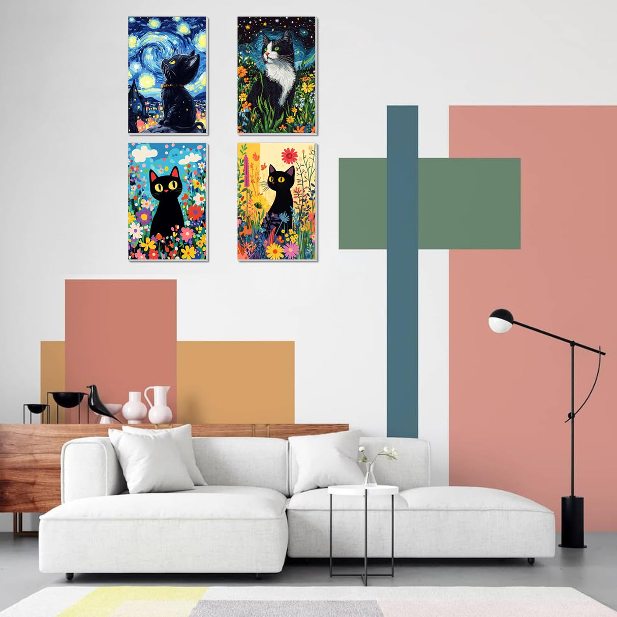 4 Pack Framed Paint by Numbers Kit for Adults Beginner Canvas Painting by Numbers for Adults Black Cat Easy Adult Paint by Number Kits with Frame Starry Night Watercolor Painting by Number 8x12 Inch obterie