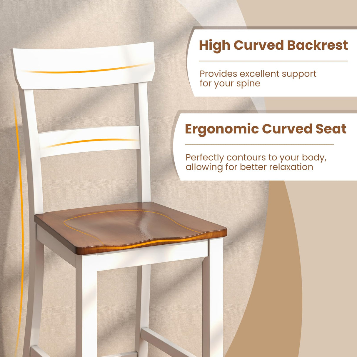 Giantex 24.5" Farmhouse Wooden Bar Stools Set of 4 with Ergonomic Backrest and Footrest Giantex