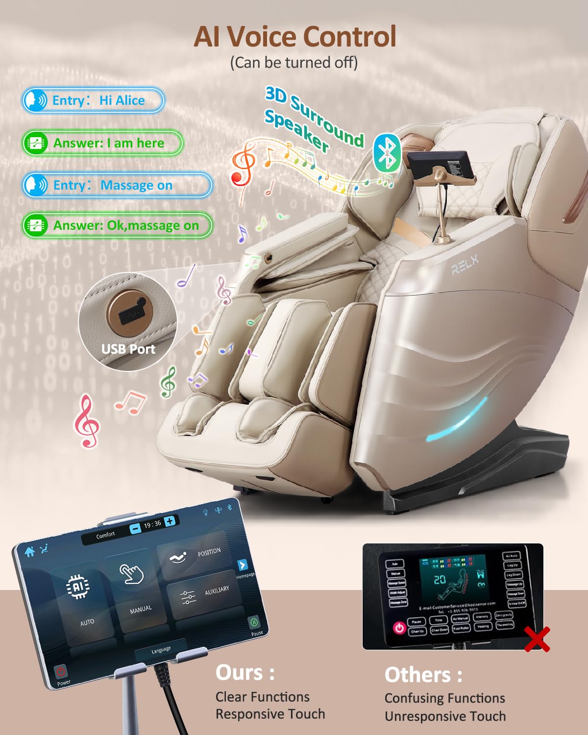RELX 2026 Massage Chair Full Body, 20 Modes Zero Gravity SL-Track Shiatsu Massage Chair Built-in Heat System, Airbag Massage with Body Scan, Deep Yoga Stretch, Calfrest Extension and AI Control(Cream) RELX
