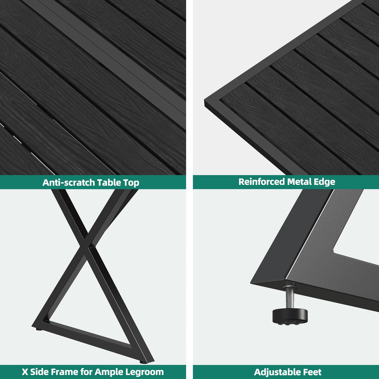 YITAHOME 5 Piece Patio Dining Set Outdoor Furniture Stackable All-Weather Comfortable Rope and Rattan Chairs Metal Frame with Faux Wood Tabletop for Courtyard Backyard Poolside Balcony, Black & Grey YITAHOME