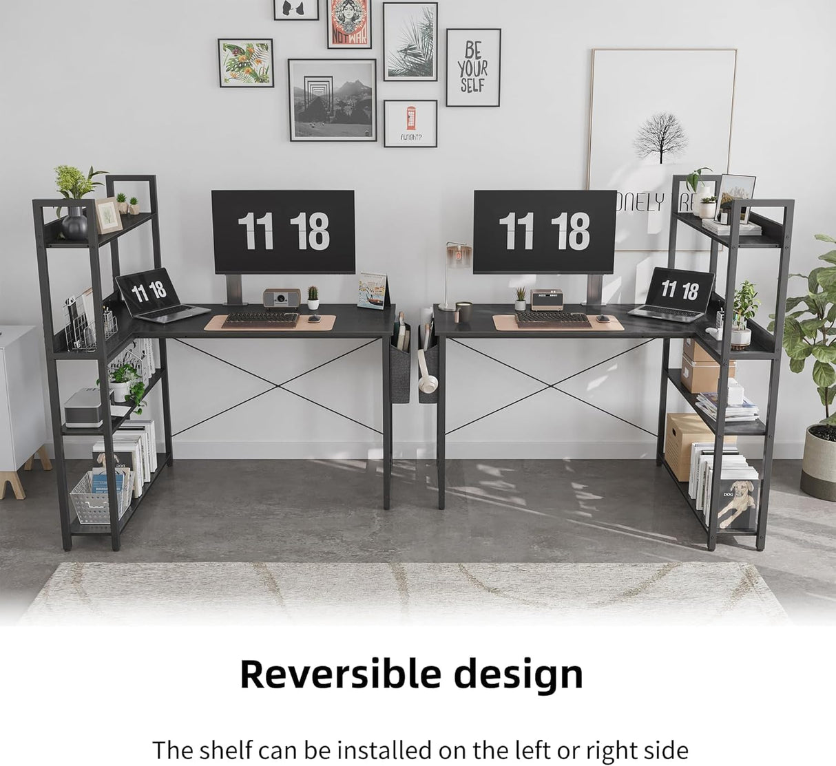 Treesland 47 Inch L-Shaped Computer Desk with Bookshelf and Storage Solutions in Black Treesland