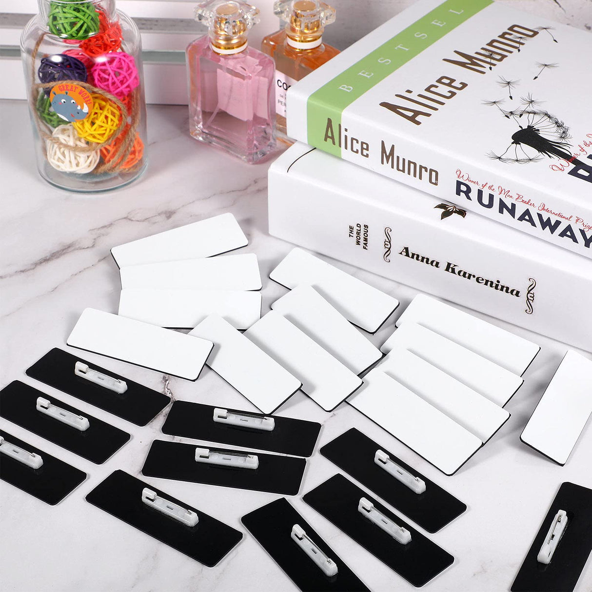 Name Tag Blank Name Badges 1 x 3 Inch DIY Blank ID Name Badge with Pin Backing for Office Workers Students, Personalized Badges Making (25 Pieces) TecUnite