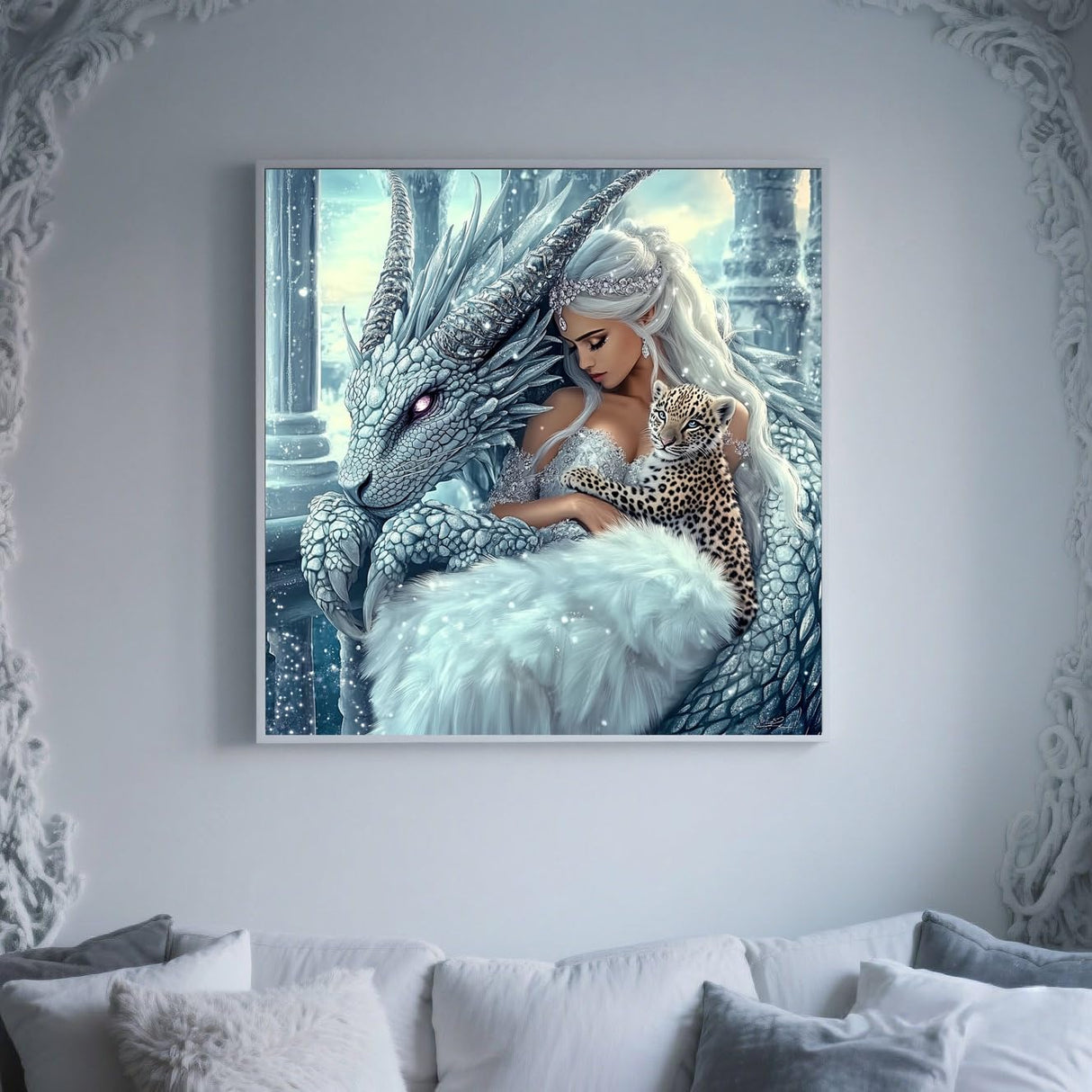 GXGLLPZBY 5D Diamond Painting Kits for Beginners,DIY Ice Dragon, Girl and Leopard Diamond Art Kits for Adult, Full Round Diamond Dot Gem Art Kits,Home Wall Decoration 13.8x13.8 Inches GXGLLPZBY