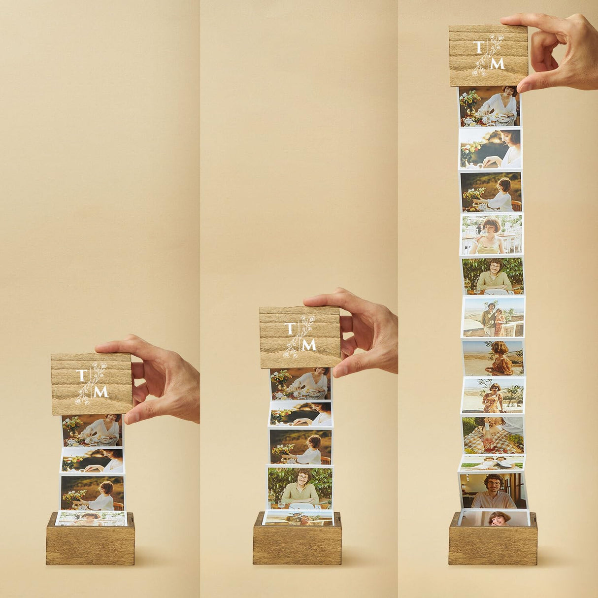 udelf Personalized Wooden Accordion Photo Box - Custom Photo Gift Great for Weddings, Valentine's Days, Anniversaries, and Special Milestones udelf