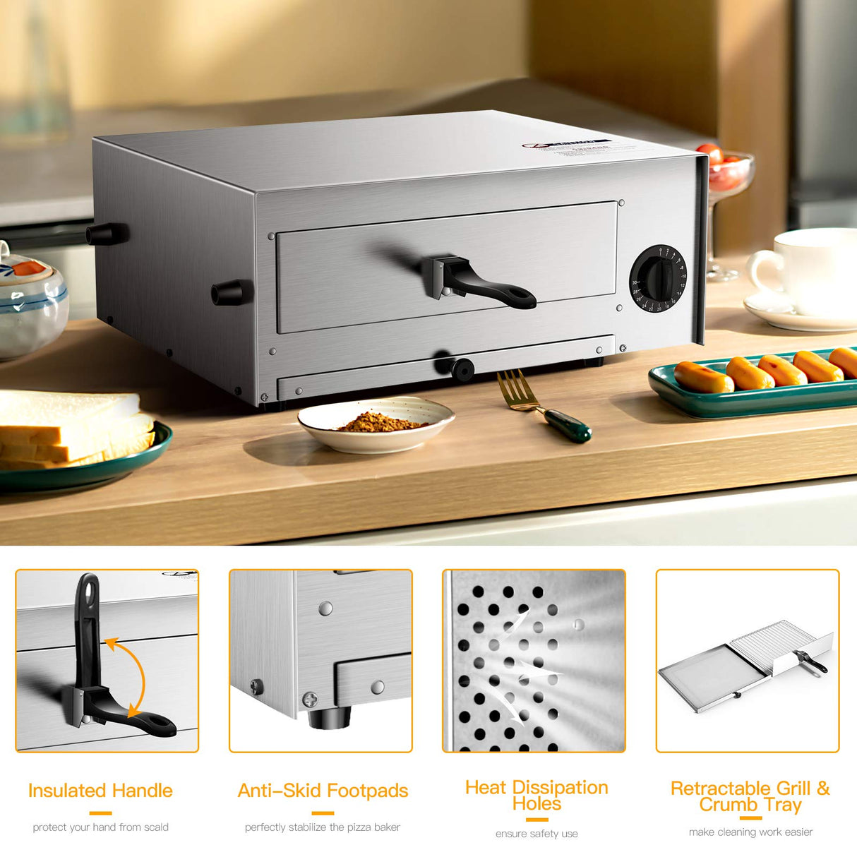 Giantex Pizza Bake Oven Kitchen Pizza Toaster Home Commercial Countertop Pizza Maker Stainless Steel Bake Pan with Handle and Removable Pizza Tray Giantex