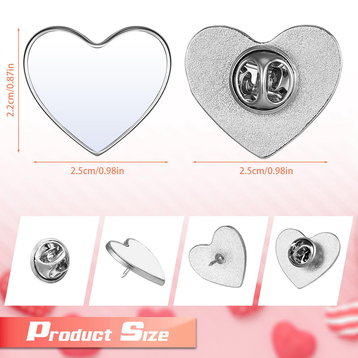 30 Pcs Sublimation Blank Pins DIY Button Badge Kit Sublimation Silver Blank Aluminum Sheet with Butterfly Pin Backs for DIY Craft Jewelry Lapel Making Supplies Valentines Day Gift(Heart, 0.75) Hanaive