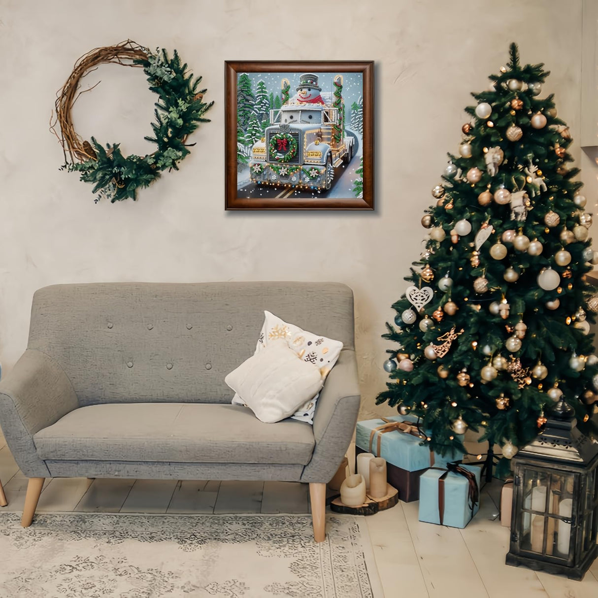 5D Christmas Diamond Art kits for Adults, Snowman Truck Special Shape Diamond Painting for Beginners, DIY Drill Crystal Rhinestone Diamond Dot Gem Art Kits for Adults, Home Wall Decor 11.8X11.8 Inch CHWGLFGG