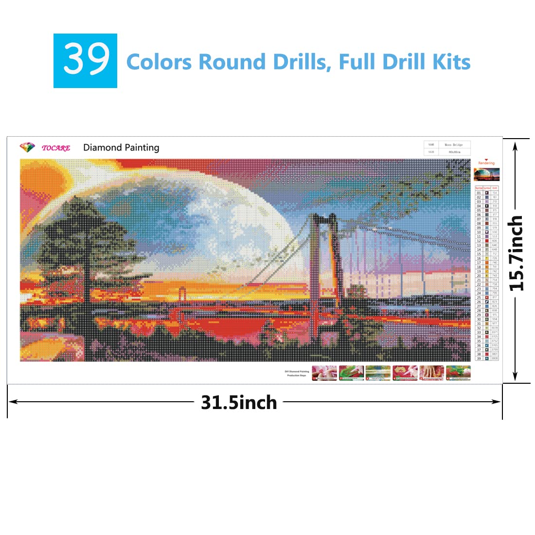 TOCARE Large Diamond Painting Kits for Adults Sunset, Sunset Bridge Diamond Painting Kits 15.7x31.5Inch, Full Drill Diamond Art Kits for Adults City Scenesfor Home Wall Decor TOCARE