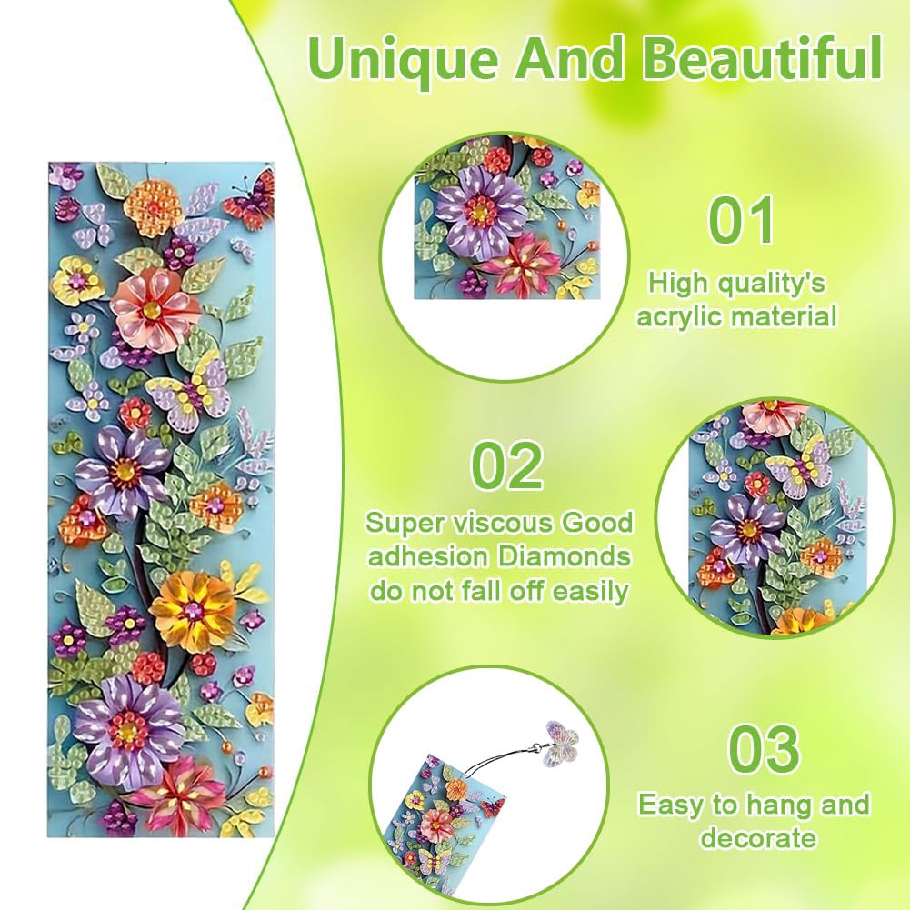 4pcs Diamond Art Bookmarks,Diamond Painting Bookmark Kits for Adult,DIY Gem Art Small Crafts with Rhinestone Tassel,Paint by Diamonds for Graduation Birthday Reader Gifts (Flower) bestact