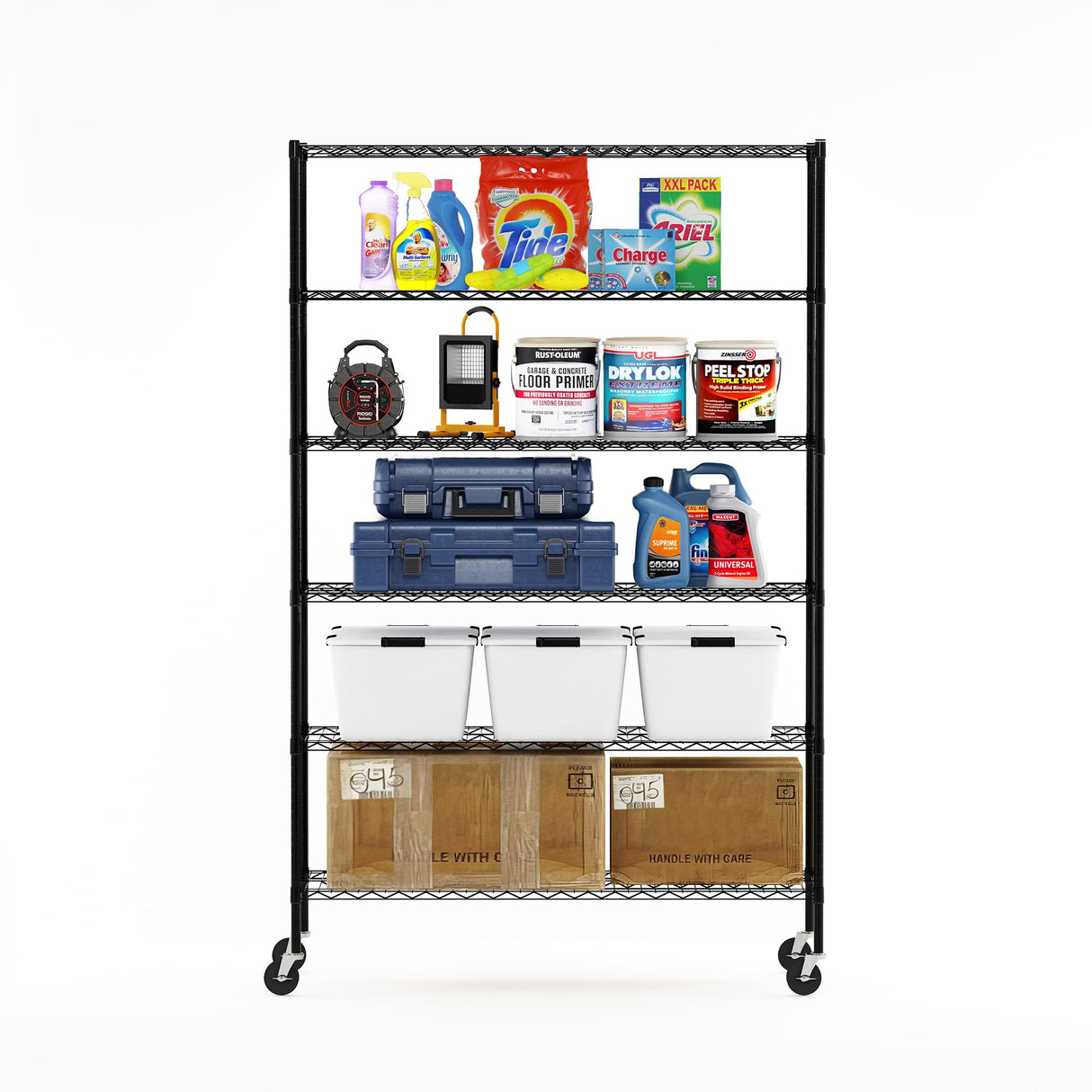Furinno Wayar 6-Tier Metal Storage Shelf Rack, 48 x 18 x 78, Black Furinno