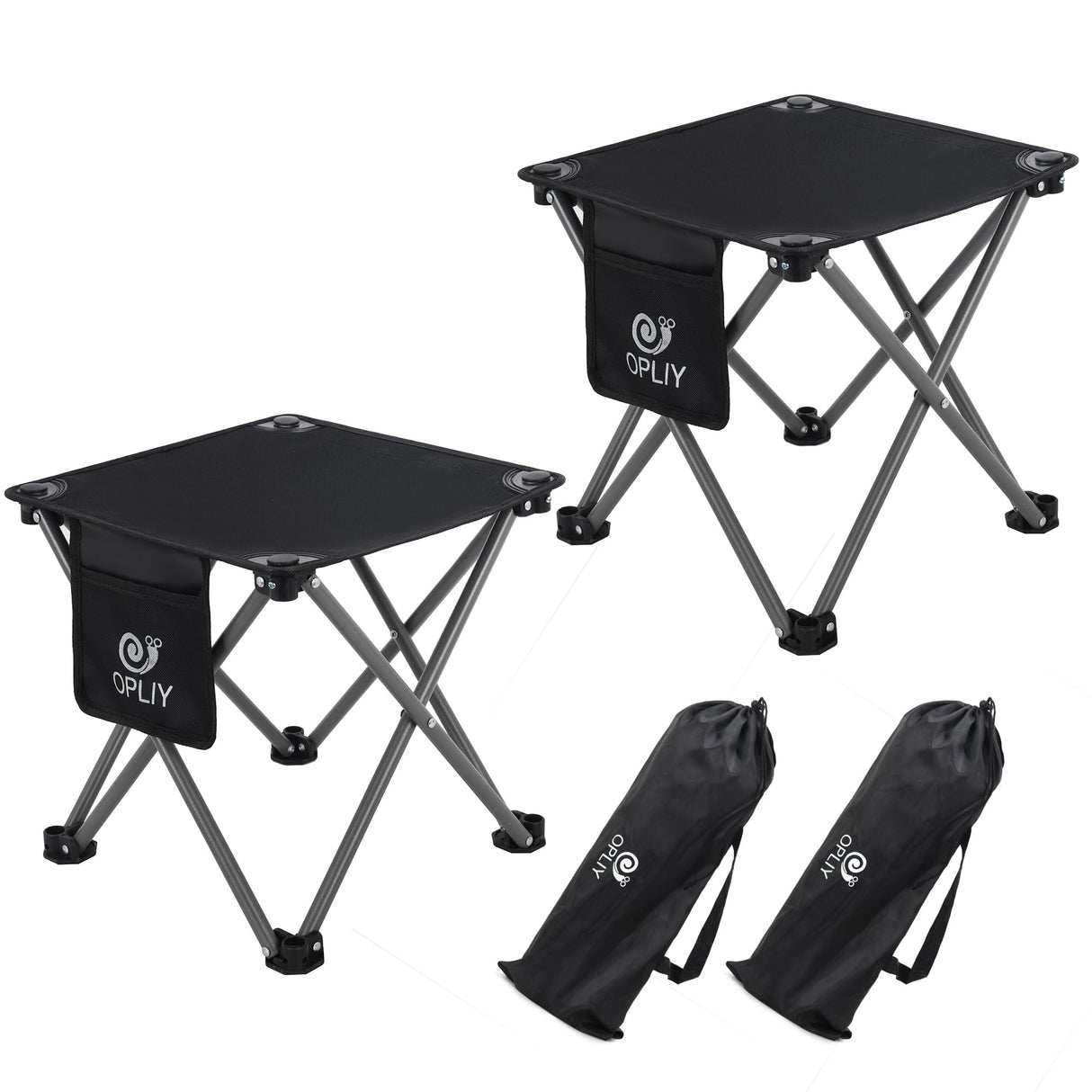 Opliy Camping Stool 2 Pack,13 Inch Portable Folding Stool for Outdoor Gardening and Beach Hiking Fishing,Foot Stool with Carry Bag (Black) Opliy