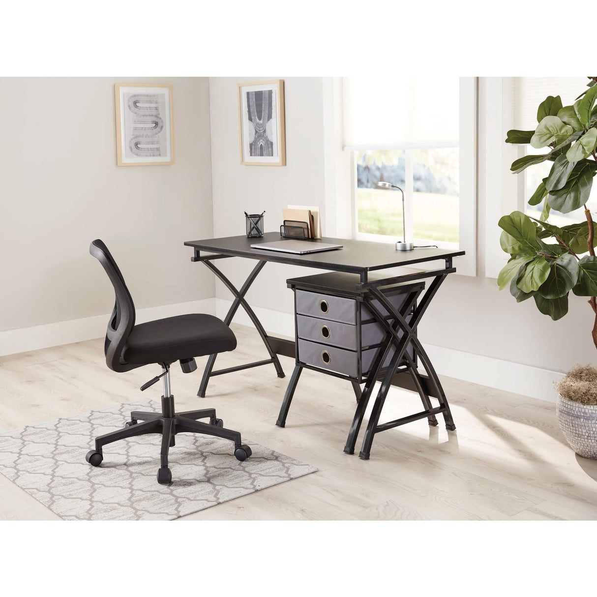 Realspace® X-Cross 48"W Computer Desk With File Cabinet, Black Realspace