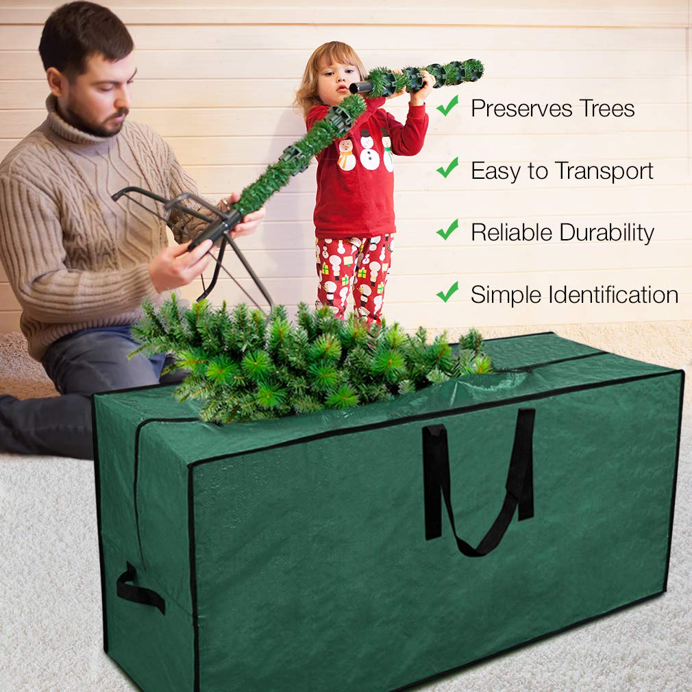 Primode Christmas Tree Storage Bag | Fits Up to 9 Ft. Tall Disassembled Tree I 65"x15"x30" Holiday Tree Storage Case | Protective Zippered Artificial Xmas Tree Bag (9ft, Green) Primode