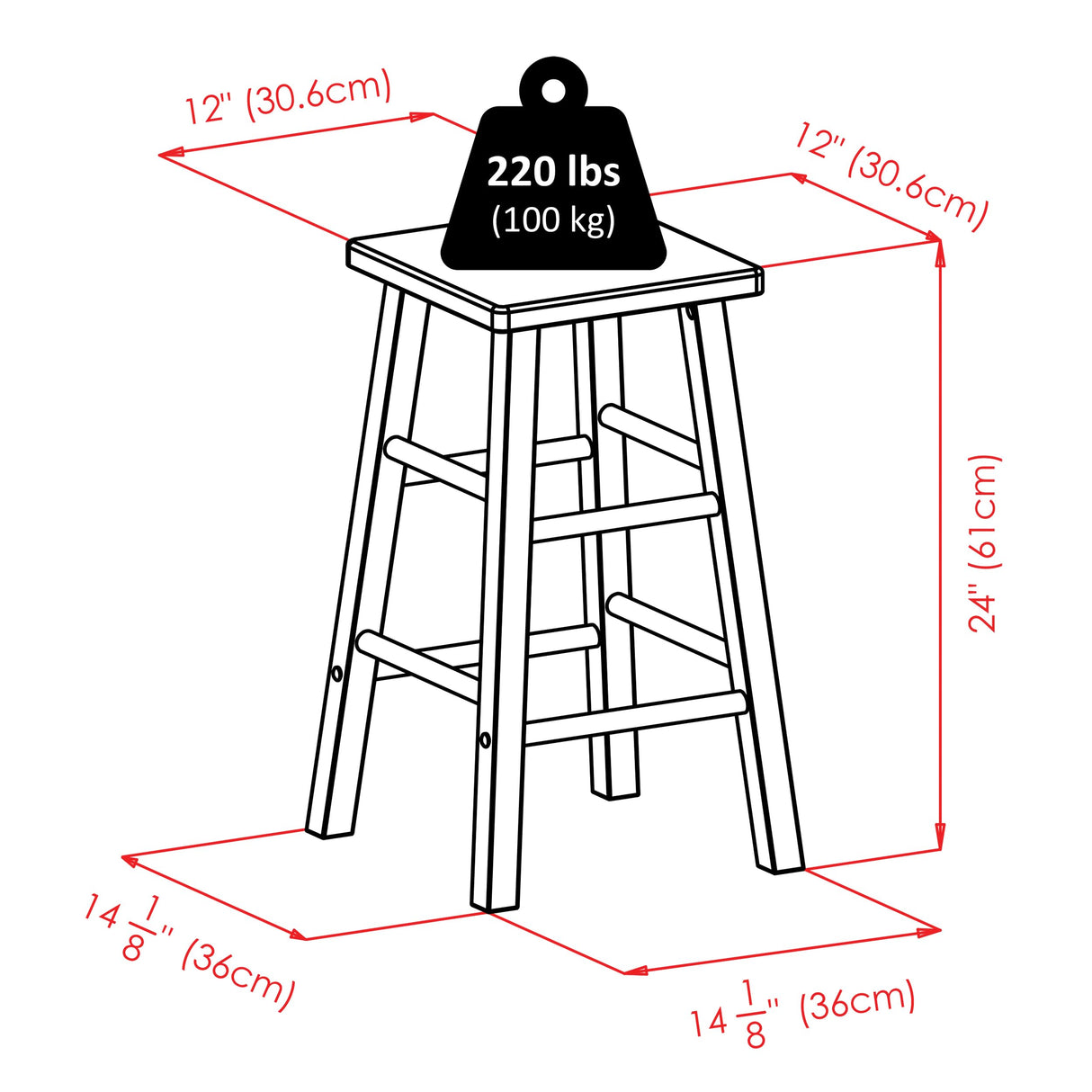 Winsome Carrick Counter Stool, 24In Height, Solid Wood, Walnut Finish Winsome