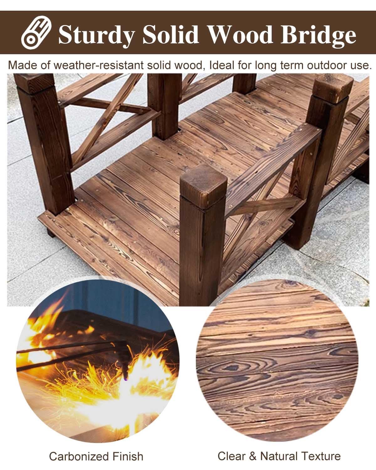 ZIMGOD Wood Garden Bridge Decor, Small Pond Bridge 1.4m/4.6ft, Arc Pond Walkway for Outside Backyard Patio, Rustic Garden Footbridge Landscaping ZIMGOD