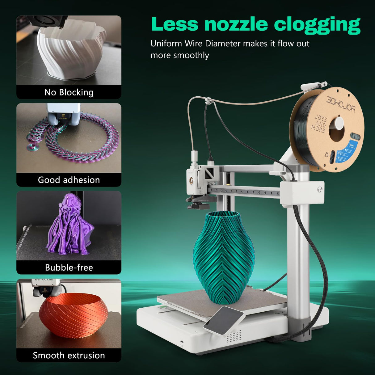 3DHoJor Silk PLA Filament 1.75mm Black Green Dual Color PLA 3D Printer Filament 2 in 1 Coextrusion 1KG Spool(2.2lbs) 3D Printing Filament Dimensional Accuracy +/- 0.03mm Fits for Most FDM 3D Printers 3DHoJor