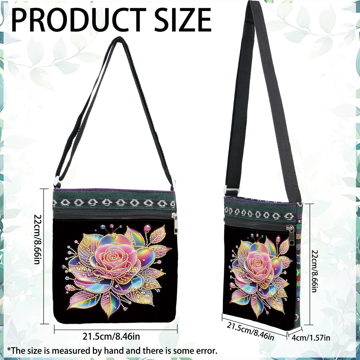 ARTopet DIY Diamond Art Painting Canvas Crossbody Bag Black Ethnic Minority Shoulder Purses Beach Bag Special Shaped Crystal by Numbers Mosaic Kits for Women Travel-Colorful Rose ARTopet