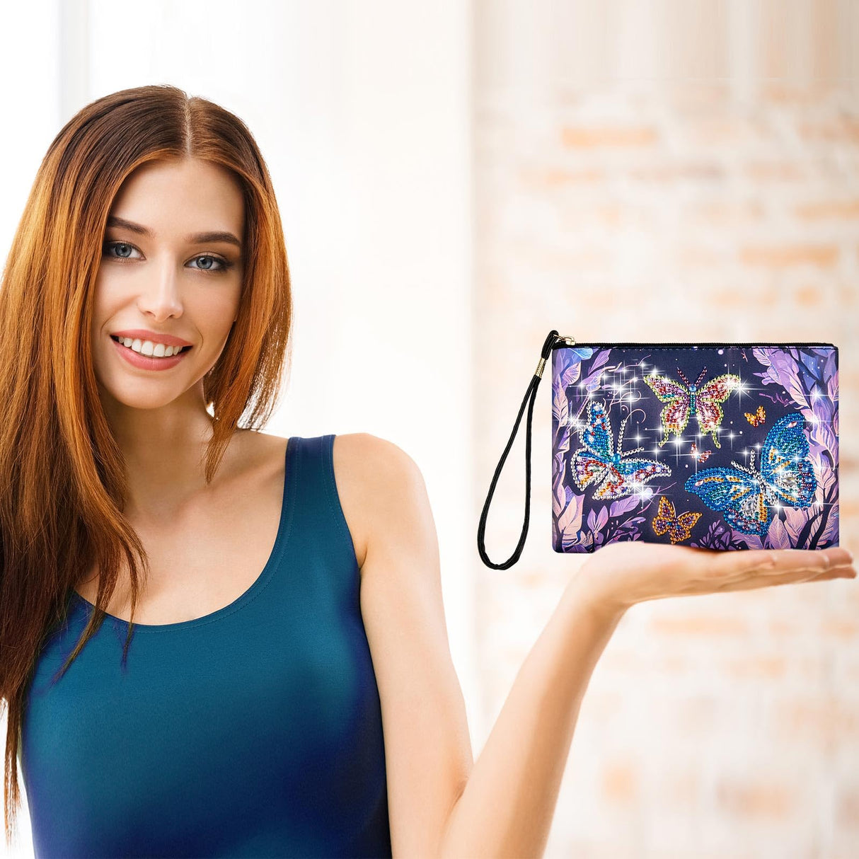 Geyoga 2 Pieces DIY Diamond Painting Purses 5d DIY Diamond Painting Handbag Art Wristlet Clutch Bag for Women Girls Art Craft Makeup Gift (Butterfly) Geyoga
