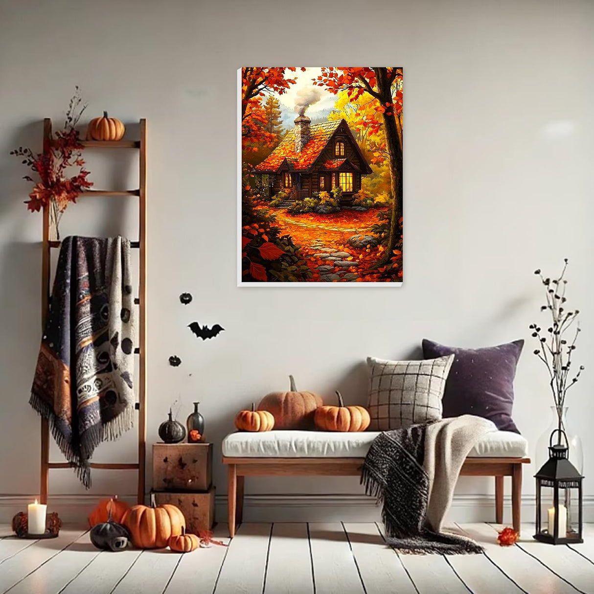 HEIBAGO Framed Paint by Numbers Kit for Adults, Fall Paint by Numbers for Beginner, Landscape Adult Paint by Number Kits on Canvas, Maple leaves painting by numbers for gift home wall decor 12*16 inch HEIBAGO