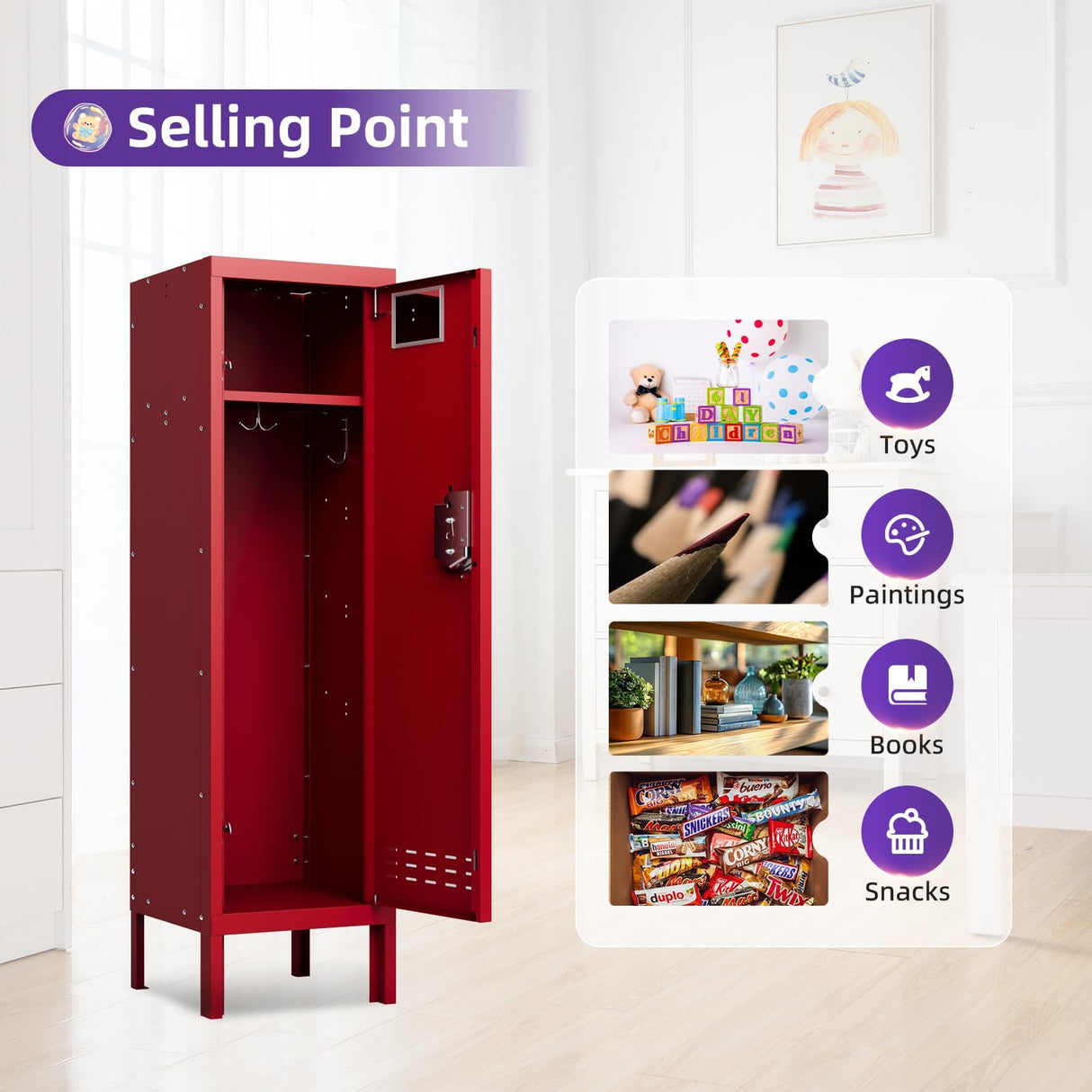 BUTISOW Red Locker Metal Lockers with 1 Door Lockers for Employees Steel Storage Locker with Card Slot Locker for Gym School Home Office Garage, Assembly Required(Red, 54-1 Door) BUTISOW