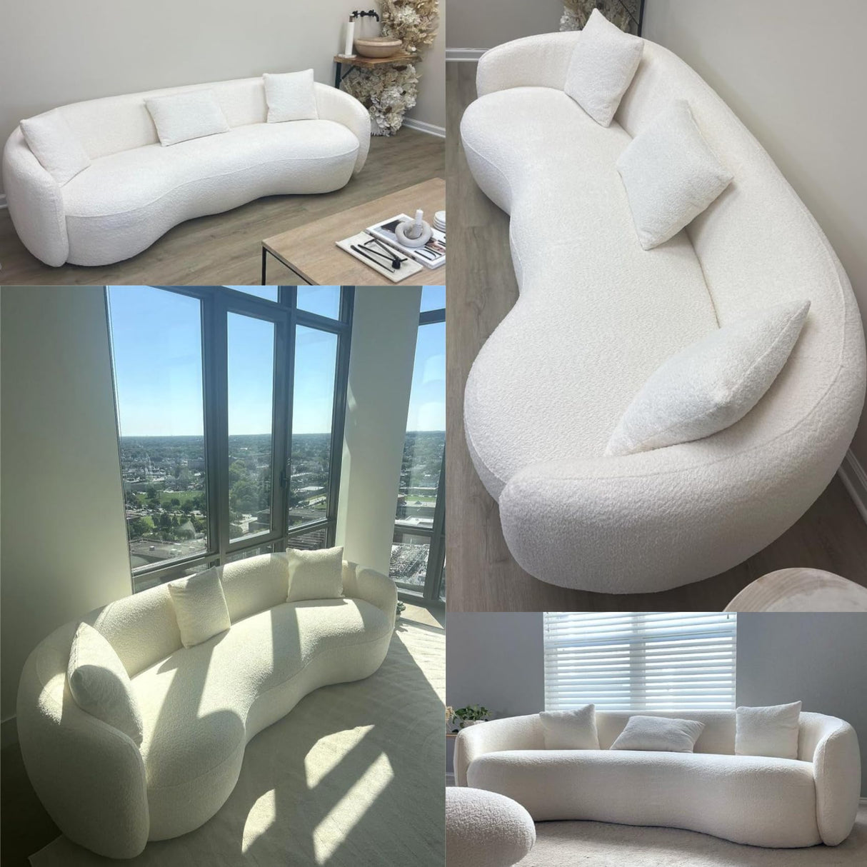 KEVINSPACE 94" Curved Sofa Modern Curved Couch Living Room Mid Century Luxury Style, 4-Seat Boucle Fabric Couch for Bedroom, Office, Apartment KEVINSPACE