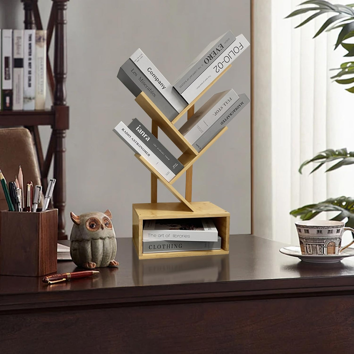 Bamboo 4 Tree Bookshelf Small Bookcase Free Standing Wood Bookcase for Narrow Space Modern Book Storage Rack for Books/Movies/CDs Narrow Display Rack for Living Room Home Office (Bamboo, 4-Tier) Sholramo